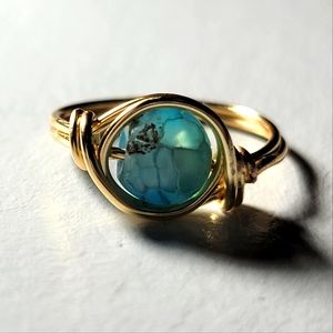 Wire Wrapped Green Gemstone Ring Size 7